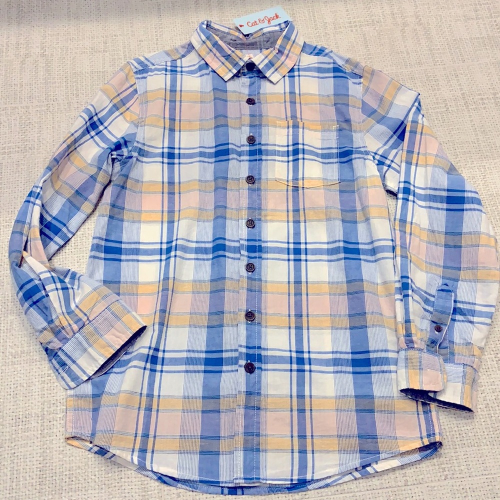 NWT Boys Plaid Button Down Dress Shirt Size Large 12/14 Easter